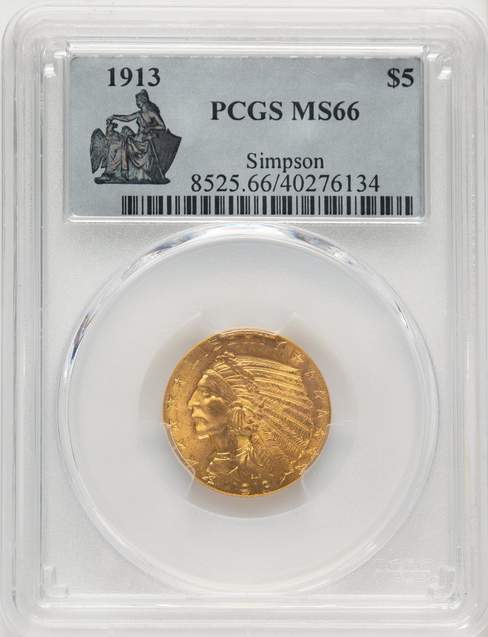 1913 $5 Indian Half Eagle PCGS MS66
