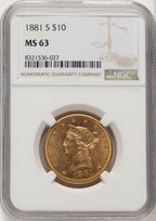 1881-S $10 Liberty Eagle NGC MS63 (572243064)