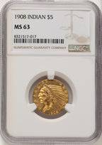 1908 $5 Indian Indian Half Eagle NGC MS63 (572251138)