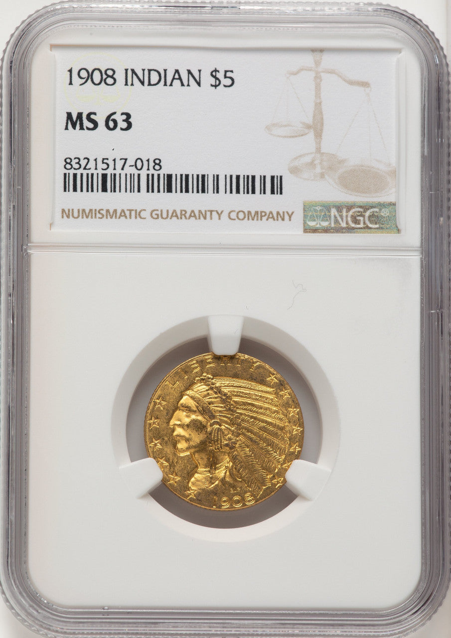1908 $5 Indian Indian Half Eagle NGC MS63 (572251139)