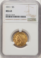 1911 $5 Indian Half Eagle NGC MS63 (572251140)