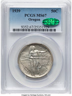 1939 50C Oregon CAC Commemorative Silver PCGS MS67