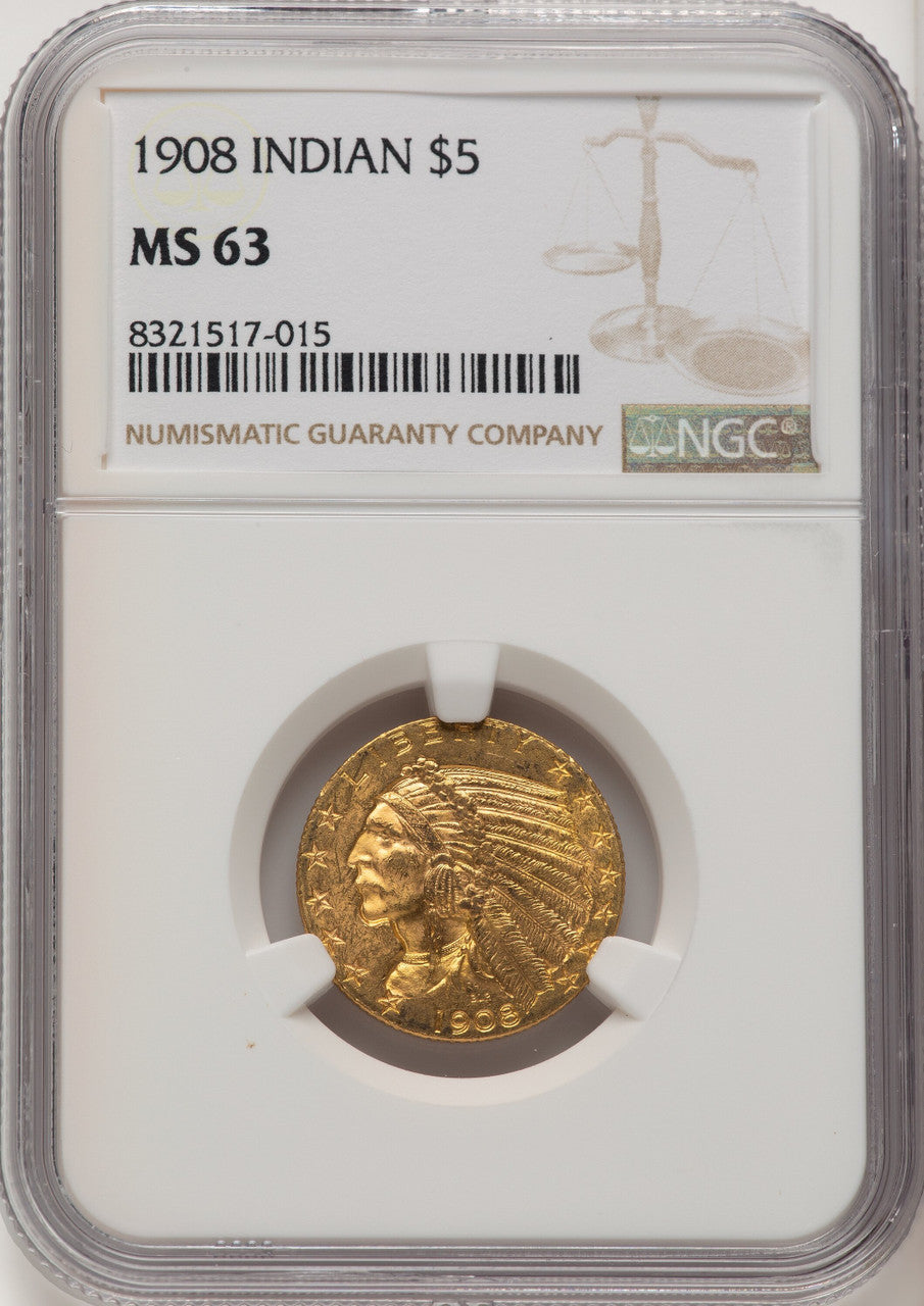1908 $5 Indian Indian Half Eagle NGC MS63 (572251149)