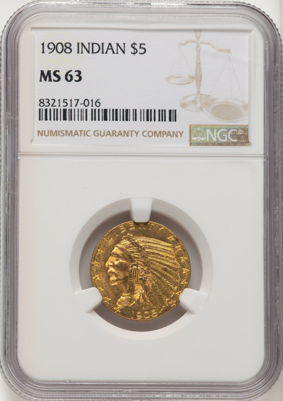 1908 $5 Indian Indian Half Eagle NGC MS63 (572251150)