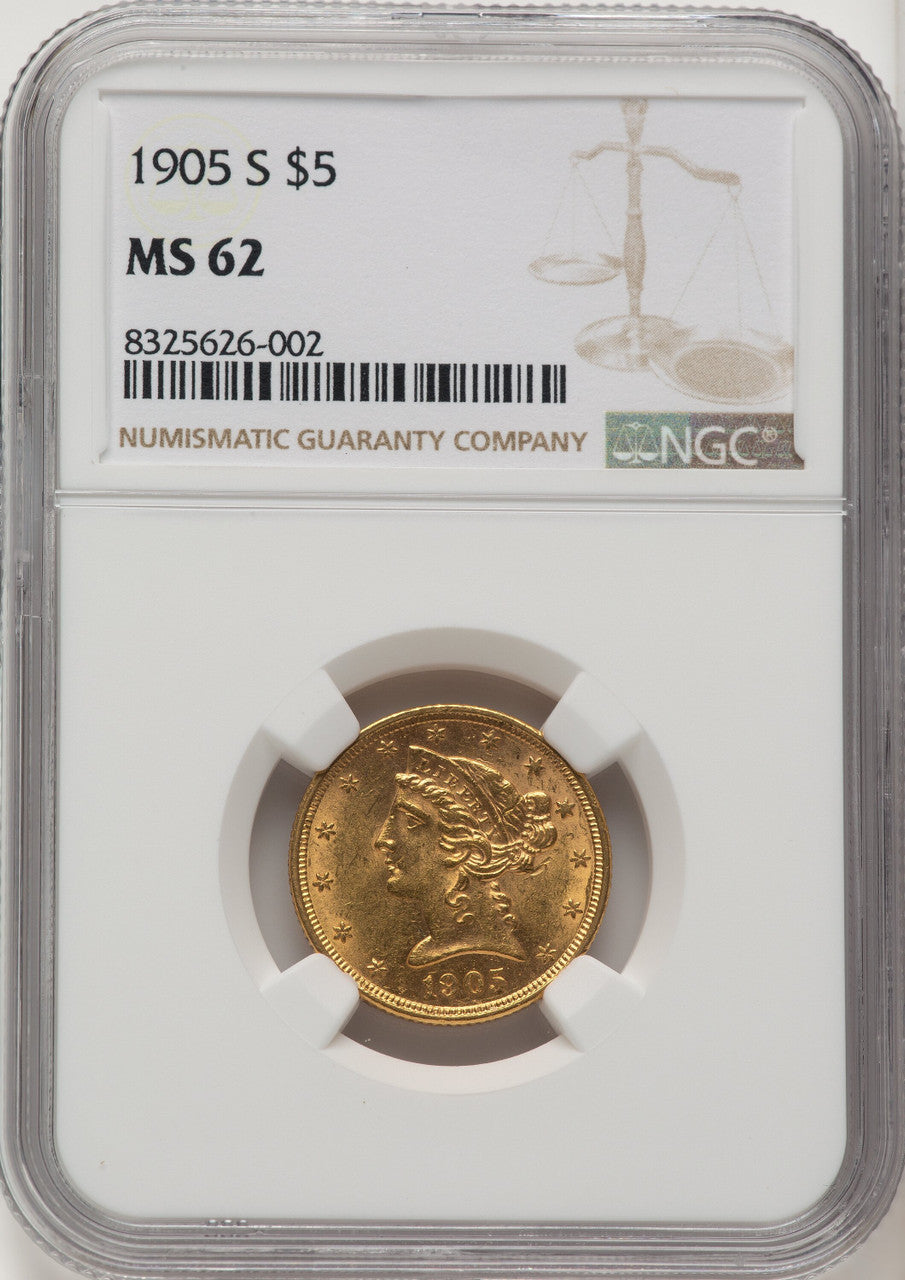 1905-S $5 Liberty Half Eagle NGC MS62