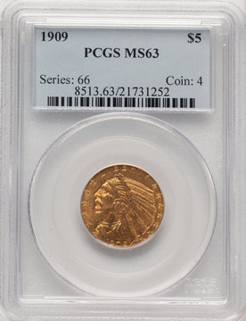1909 $5 Indian Half Eagle PCGS MS63 (507173001)