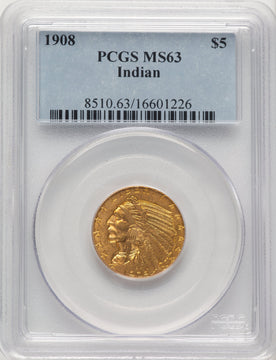 1908 $5 Indian Indian Half Eagle PCGS MS63 (775381028)