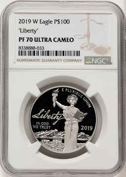 2019-W $100 One-Ounce Platinum Eagle Liberty Brown Label NGC PF70 (520684109)