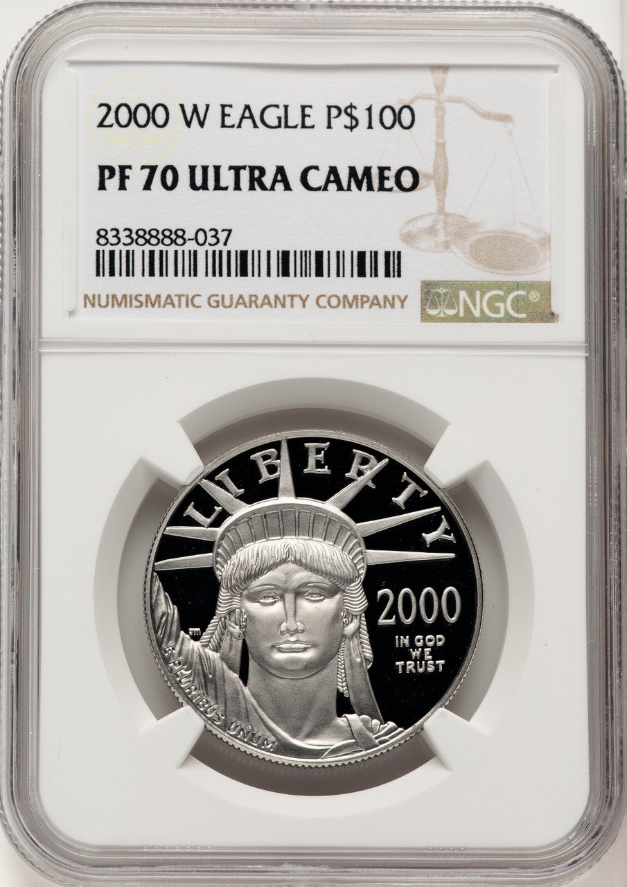 2000-W $100 One-Ounce Platinum Eagle Statue of Liberty Brown Label NGC PF70 (520684106)