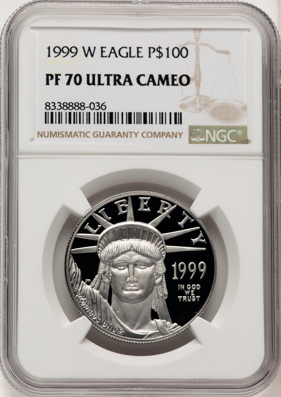 1999-W $100 One-Ounce Platinum Eagle Statue of Liberty Brown Label NGC PF70 (520684104)