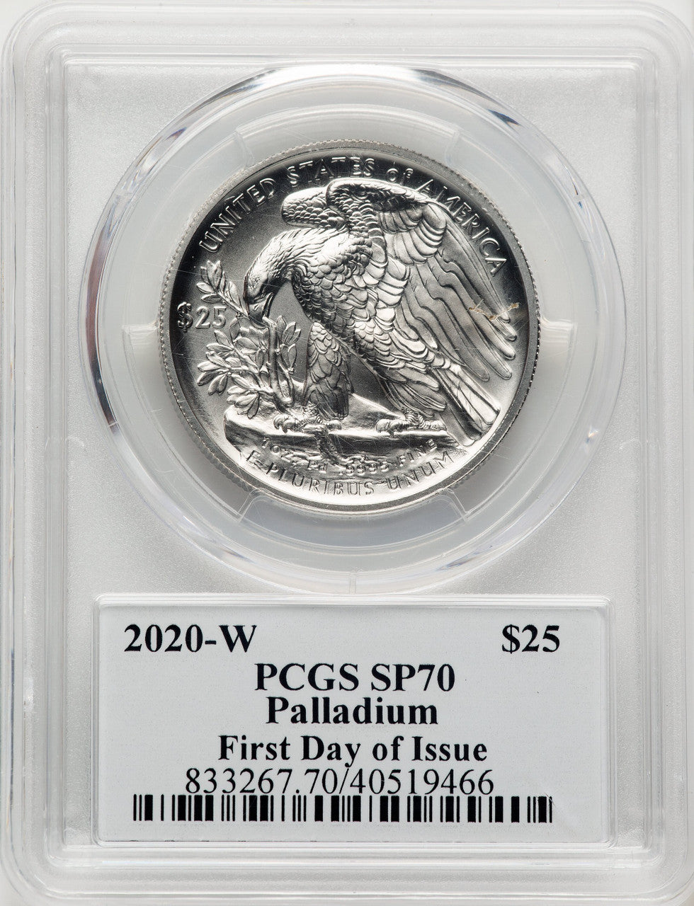 2020-W Palladium Eagle 1 oz Burnished FDI Gary Whitley PCGS MS70