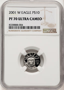 2001-W $10 Tenth-Ounce Platinum Brown Label NGC PF70 (520684066)