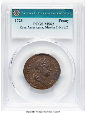 1723 Rosa Americana Penny M. 2.6-Eb.2 BN Colonials PCGS MS62
