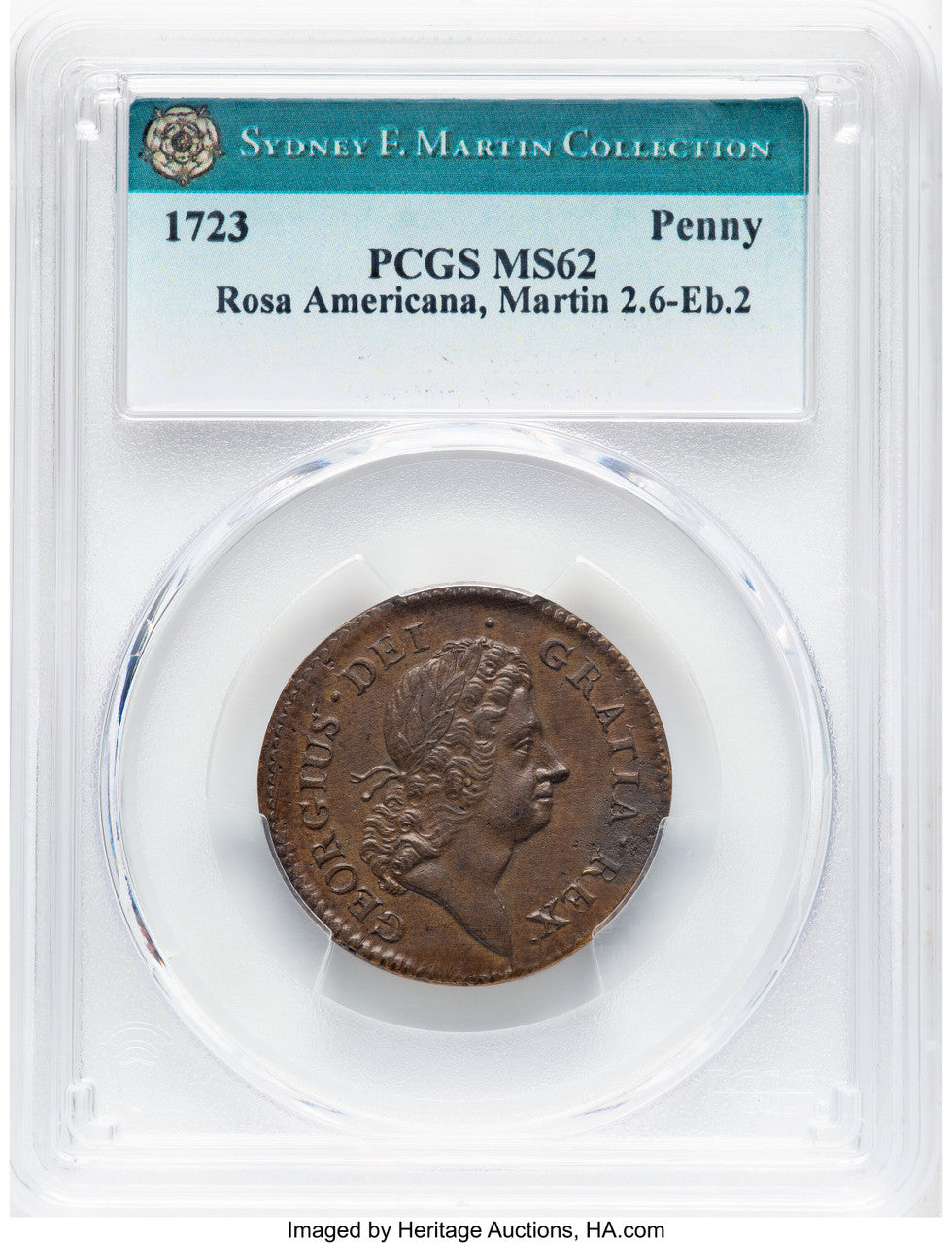 1723 Rosa Americana Penny M. 2.6-Eb.2 BN Colonials PCGS MS62