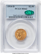 1914-D $2.50 CAC Indian Quarter Eagle PCGS MS62