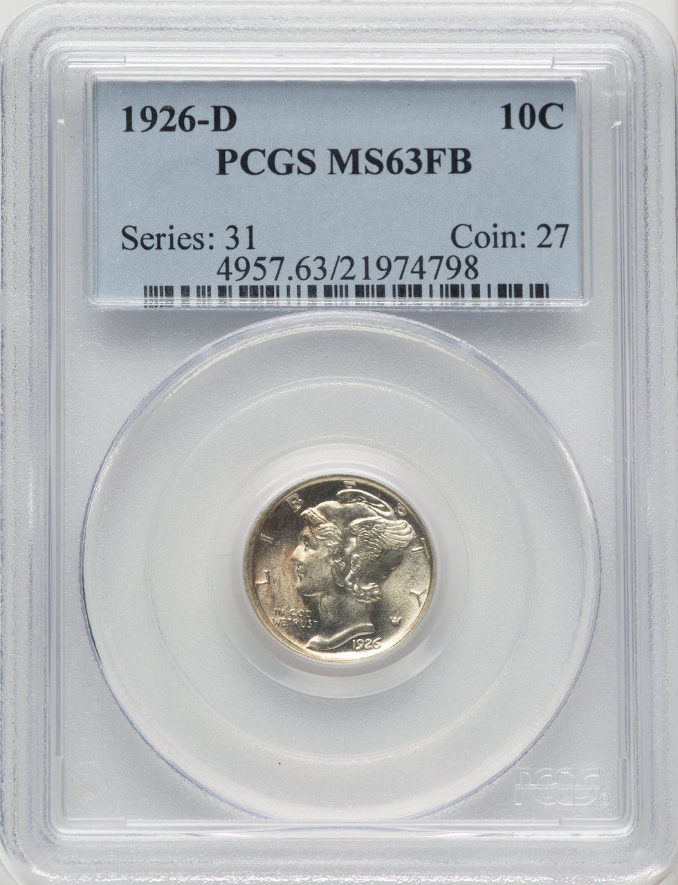 1926-D 10C FB Mercury Dime PCGS MS63