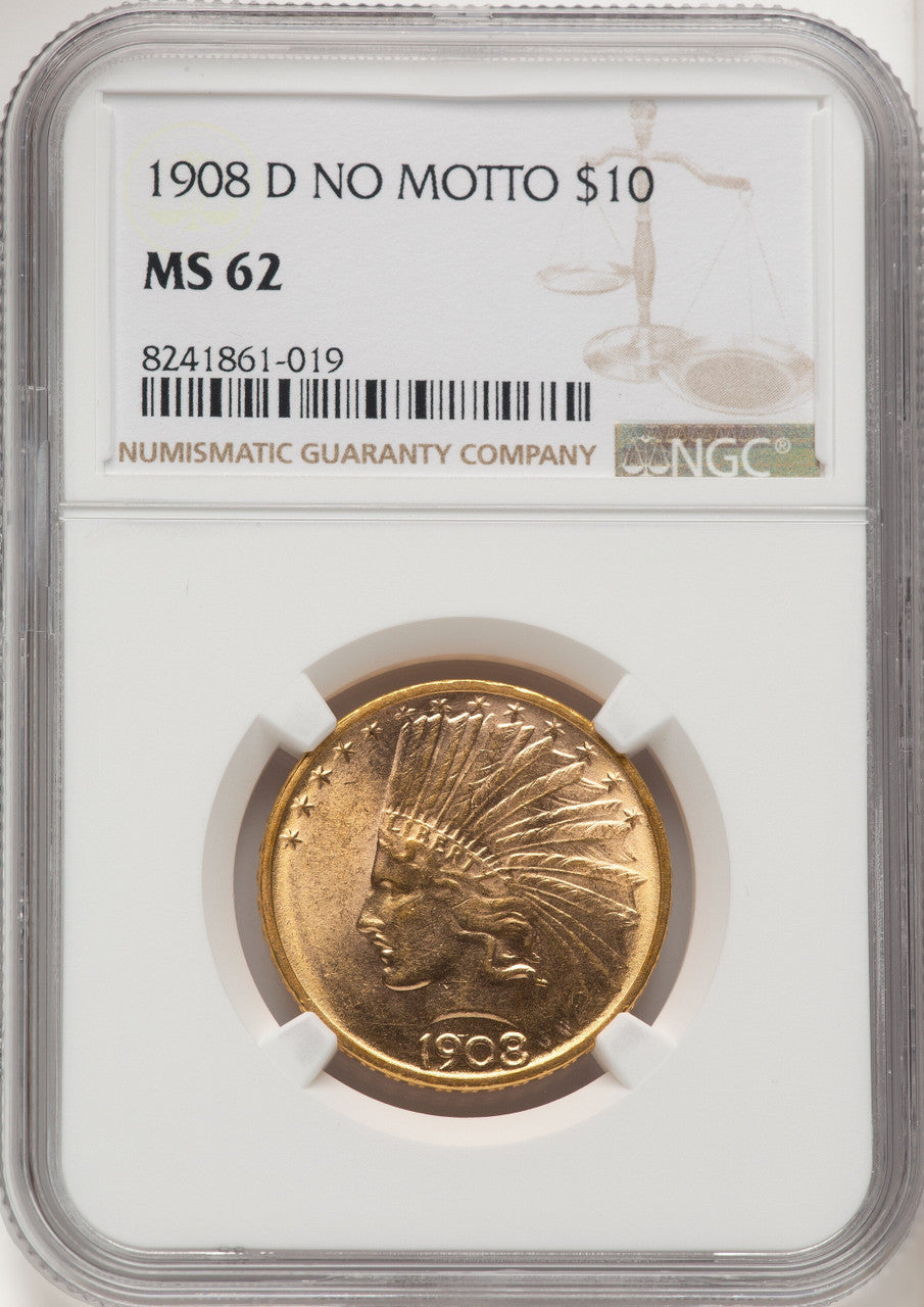 1908-D $10 NO MOTTO Indian Eagle NGC MS62 (506734069)