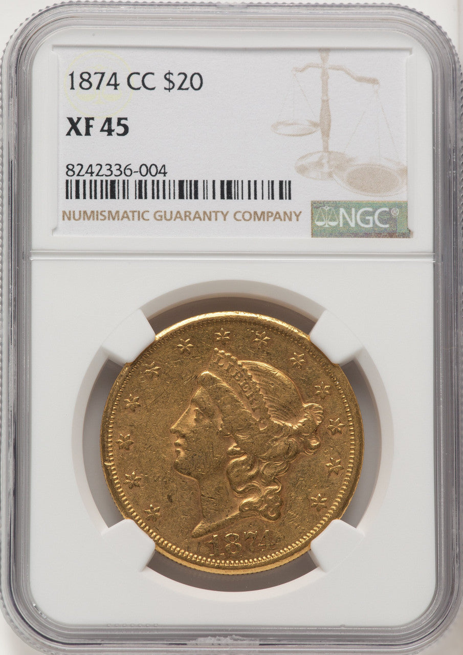 1874-CC $20 Liberty Double Eagle NGC XF45