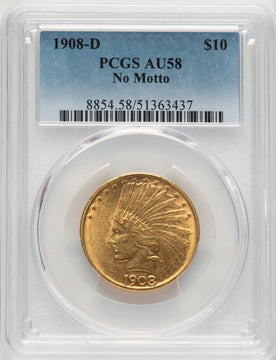 1908-D $10 NO MOTTO Indian Eagle PCGS AU58