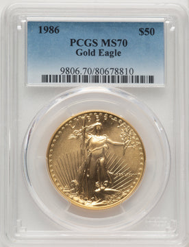 1986 $50 One-Ounce Gold Eagle Blue Gradient PCGS MS70