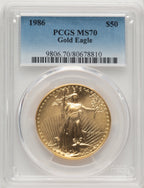 1986 $50 One-Ounce Gold Eagle Blue Gradient PCGS MS70