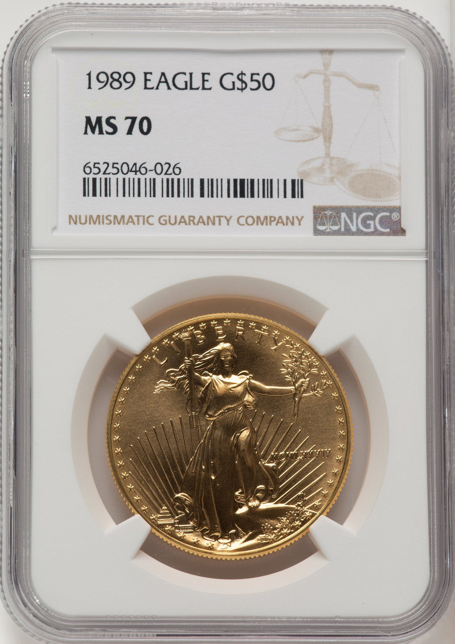 1989 $50 One-Ounce Gold Eagle Brown Label NGC MS70 (763598001)