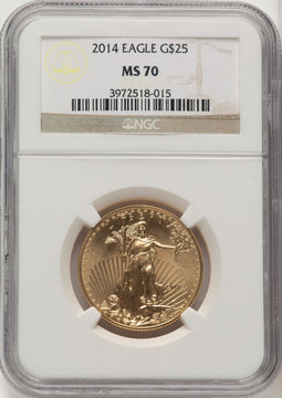 2014 $25 Half-Ounce Gold Eagle Brown Label NGC MS70 (520050007)