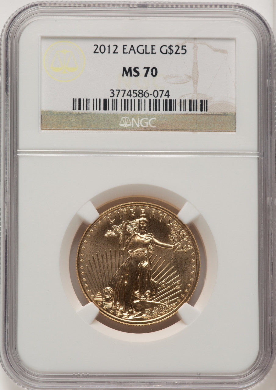 2012 $25 Half-Ounce Gold Eagle Brown Label NGC MS70 (520050003)