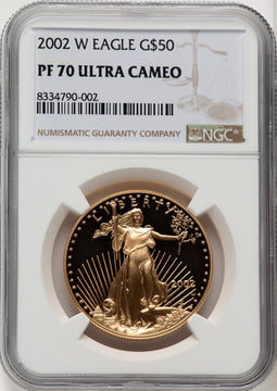 2002-W $50 One-Ounce Gold Eagle Brown Label NGC PF70 (774207003)