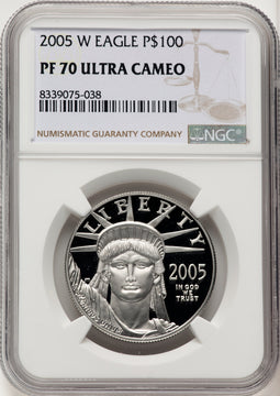 2005-W $100 One-Ounce Platinum Eagle Statue of Liberty Brown Label NGC PF70 (520703044)