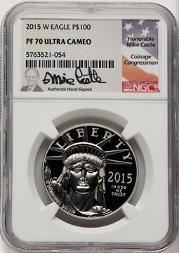 2015-W $100 One-Ounce Platinum Eagle Mike Castle NGC PF70