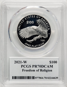 2021-W $100 One-Ounce Platinum Eagle Freedom of Religion PCGS PR70