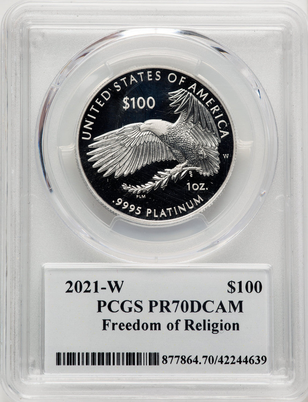 2021-W $100 One-Ounce Platinum Eagle Freedom of Religion PCGS PR70