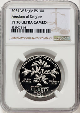 2021-W $100 One-Ounce Platinum Eagle Freedom of Religion Brown Label NGC PF70 (520703050)