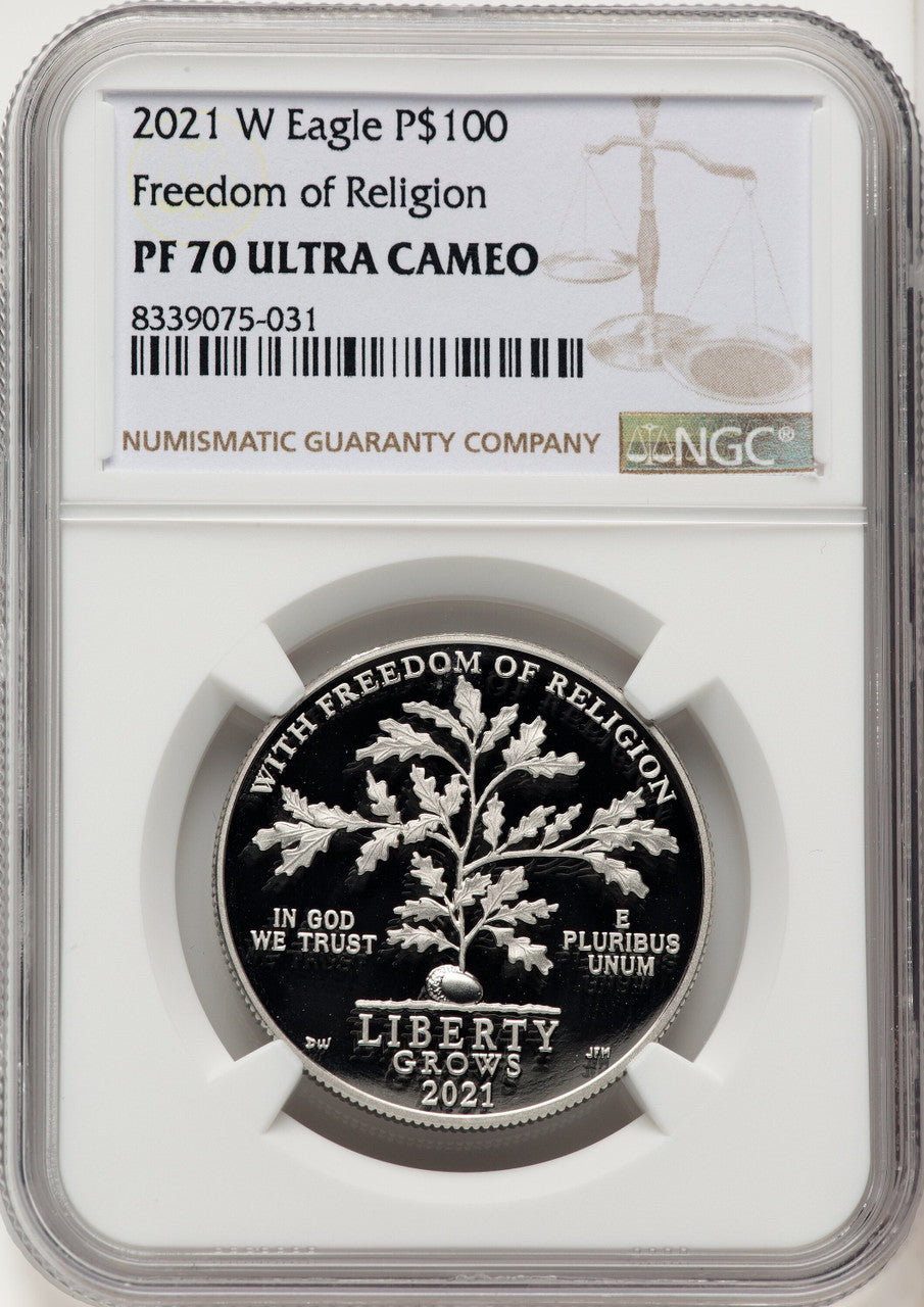 2021-W $100 One-Ounce Platinum Eagle Freedom of Religion Brown Label NGC PF70 (520703050)