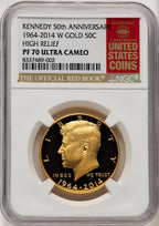 2014-W 50C Kennedy Gold 50th Anniversary Red Book Proof Kennedy Half Dollar NGC PR70 (773005003)