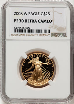 2008-W $25 Half-Ounce Gold Eagle Brown Label NGC PF70 (775448010)
