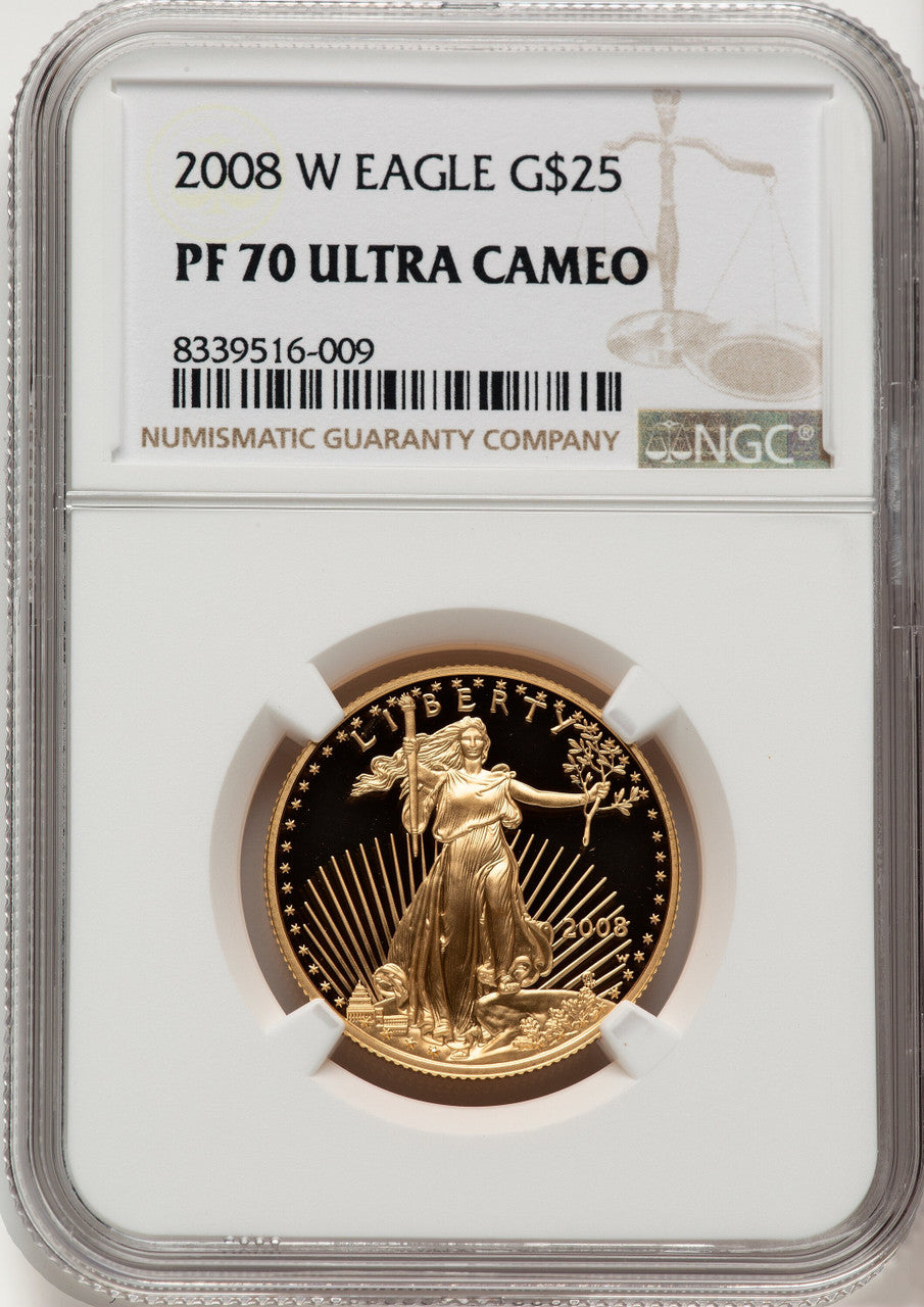 2008-W $25 Half-Ounce Gold Eagle Brown Label NGC PF70 (775448010)