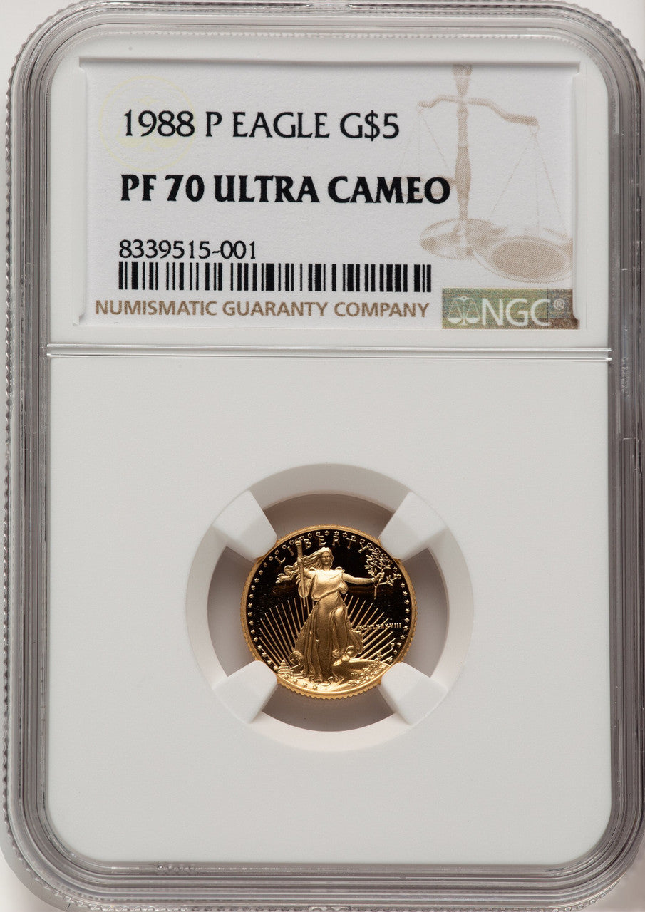 1988-P $5 Tenth-Ounce Gold Eagle Brown Label NGC PF70 (775677007)