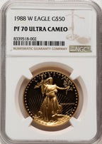1988-W $50 One-Ounce Gold Eagle Brown Label NGC PF70 (775587008)