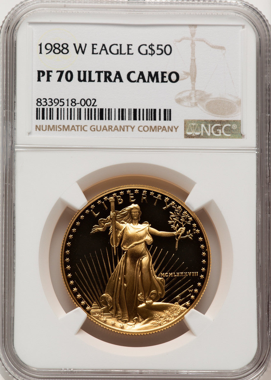 1988-W $50 One-Ounce Gold Eagle Brown Label NGC PF70 (775587008)
