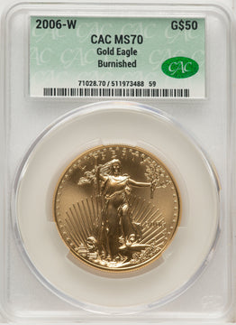 2006-W $50 One-Ounce Gold Eagle 20th Anniversary CACG SP70