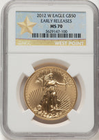 2012-W $50 One Ounce Gold Eagle First Strike ER West Point Star Label NGC MS70