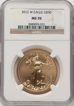 2012-W $50 One Ounce Gold Eagle Brown Label NGC MS70 (776229008)