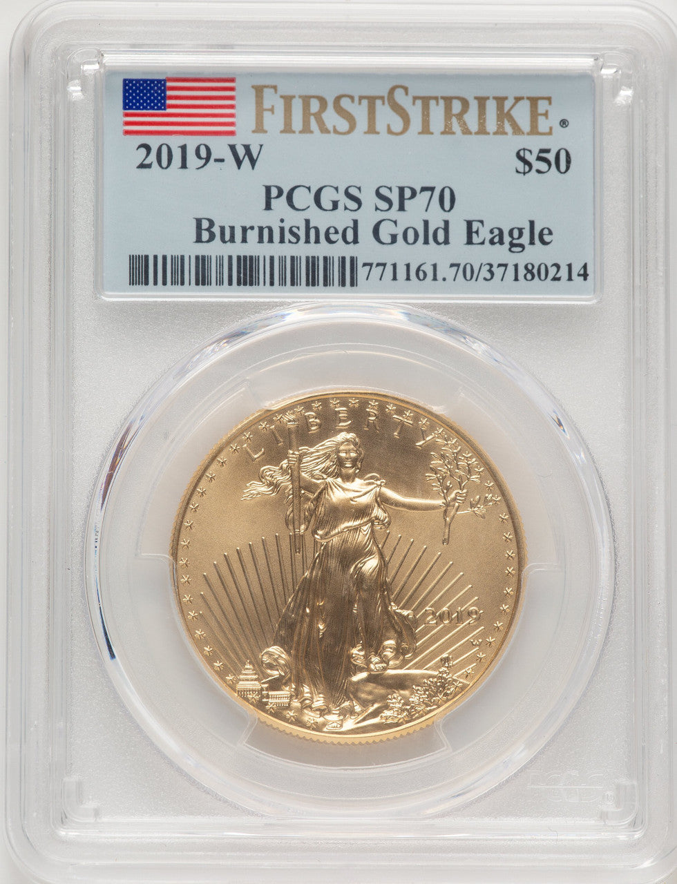 2019-W $50 One Ounce Gold Eagle Burnished First Strike FS Flag PCGS SP70 (776229023)