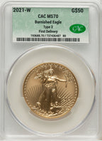 2021-W One-Ounce Gold Eagle Type Two Burnished First Delivery CACG MS70