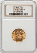 1908 $5 Liberty Liberty Half Eagle NGC MS65 (776203006)