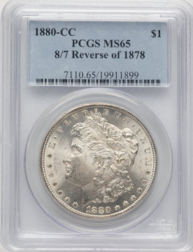 1880-CC 8/7 Reverse of 1878 Morgan Dollar PCGS MS65