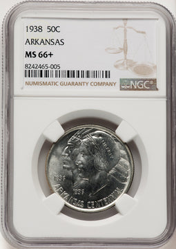 1938 50C Arkansas Commemorative Silver NGC MS66+
