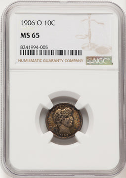 1906-O 10C Barber Dime NGC MS65